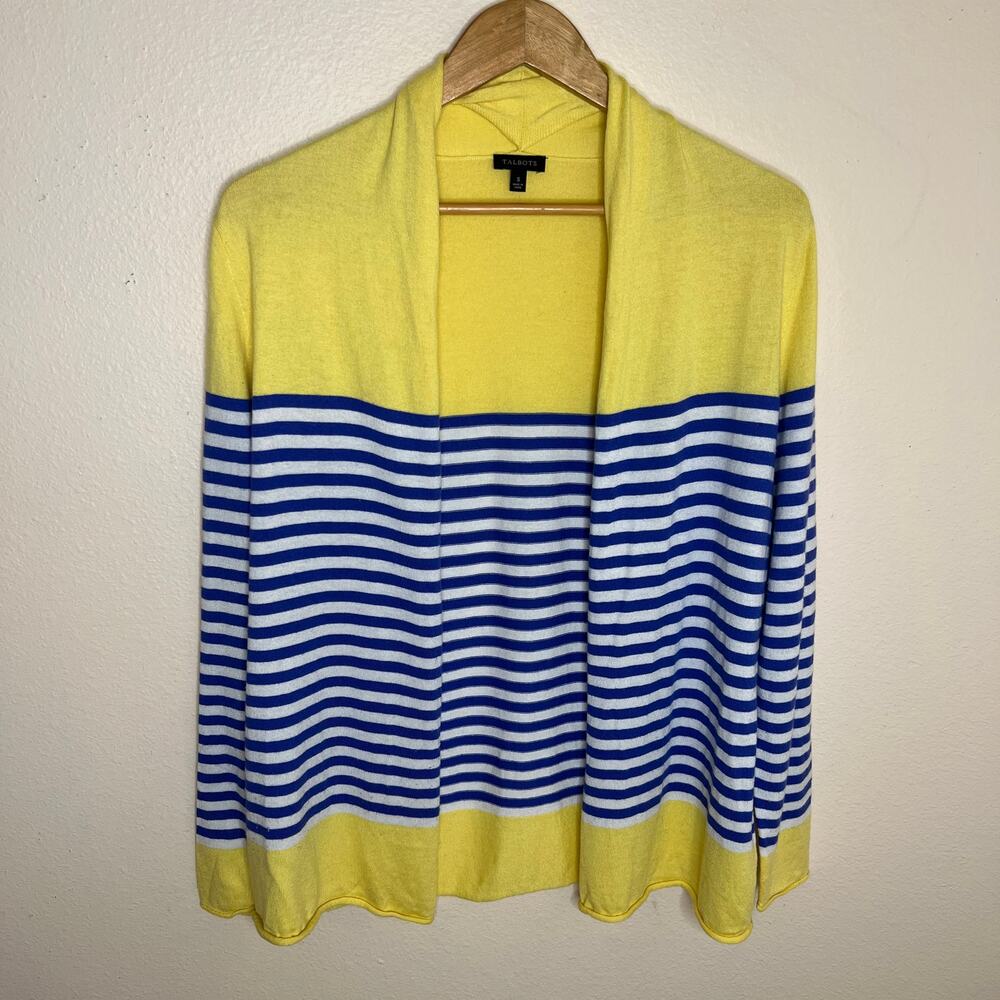 Talbots Yellow Blue Stripe Open Cardigan Small